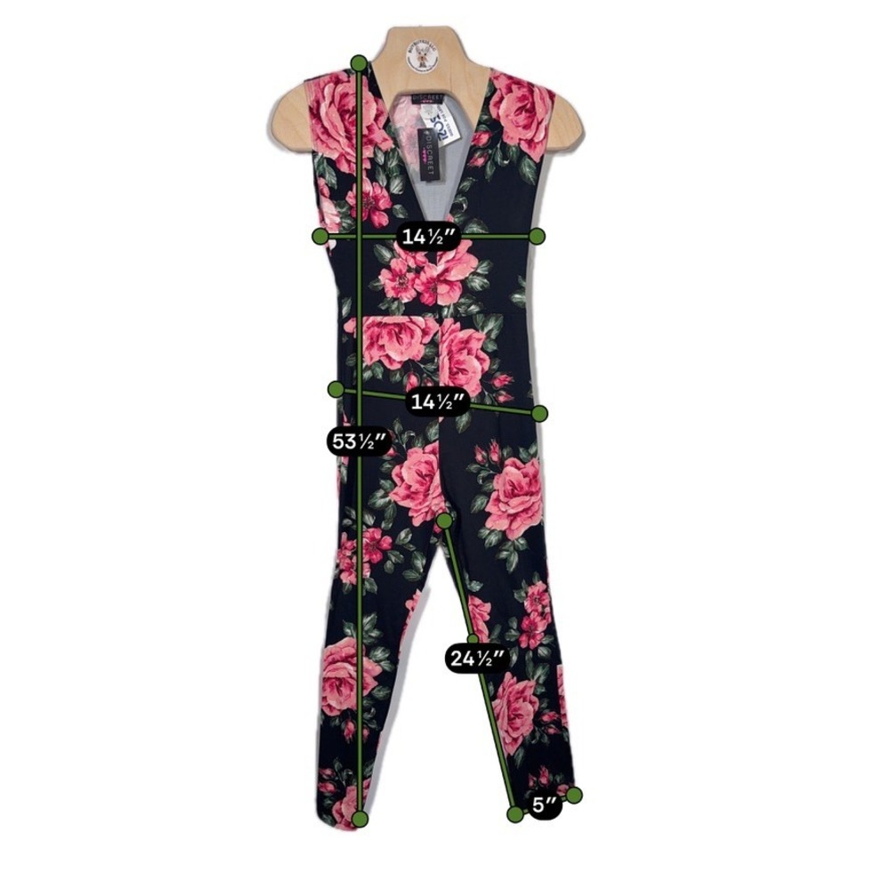 Discreet Women's S Black Pink Rose Floral Sleeveless Jumpsuit NWT USA - Picture 5 of 6